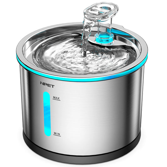 Cat Water Fountain Stainless Steel – 50oz/1.5L Dishwasher Safe Pet Water Dispenser with LED Light & Visible Window